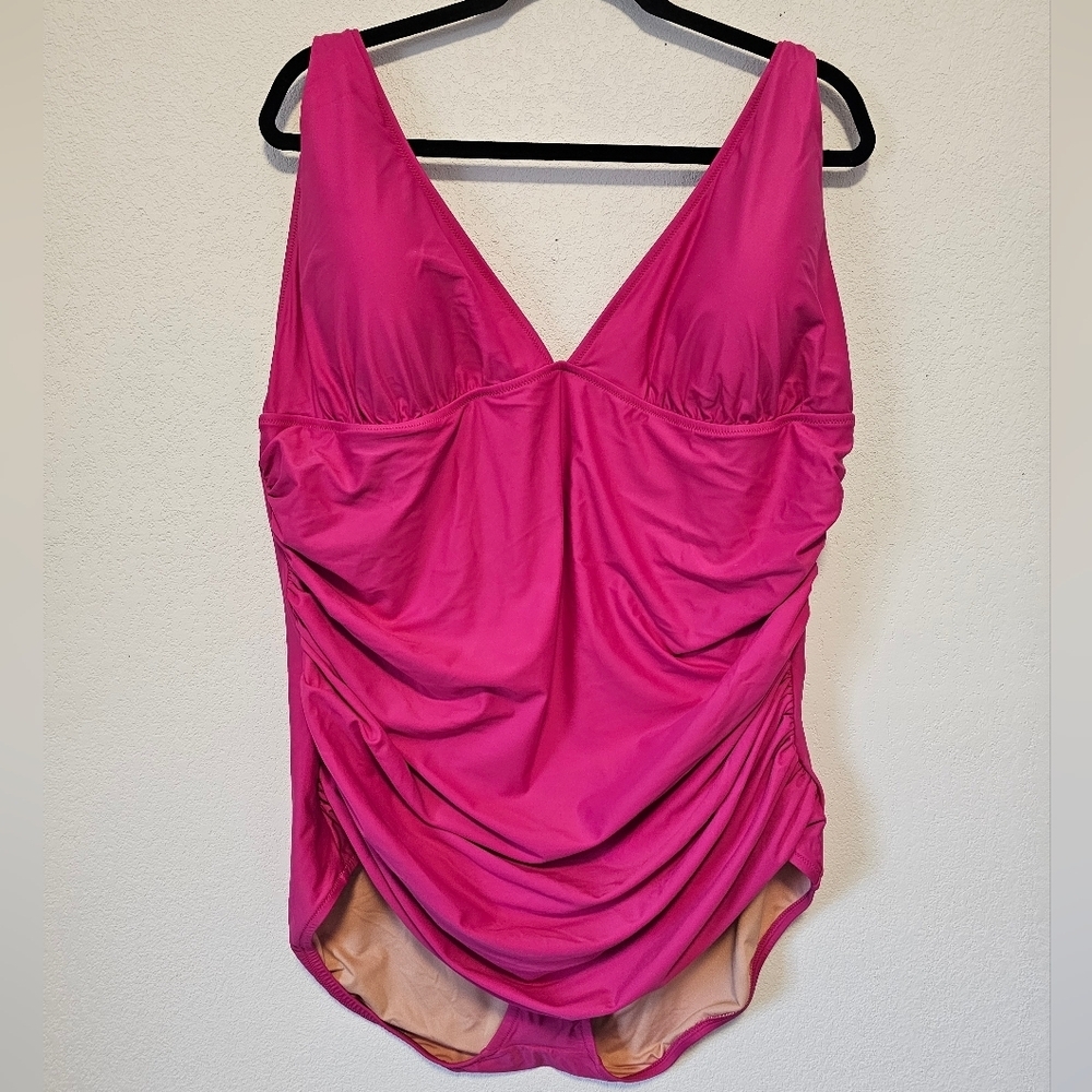 J. Crew Pink Fuchsia Ruched Stomach One-Piece Swimsuit Women's Size 24 NWT